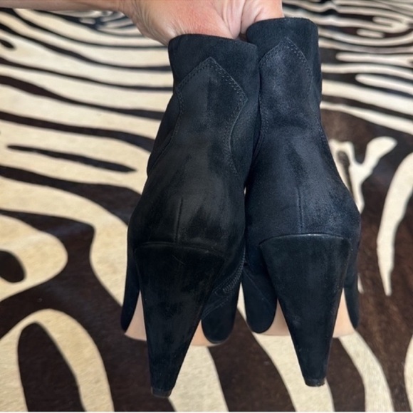 Vince Camuto Movinto Suede Leather Heeled Booties/Boots Sz 9.5 Black Pointy Toe - Picture 6 of 11